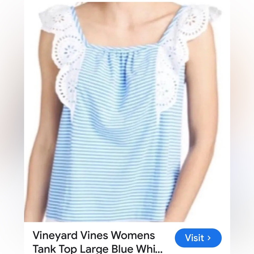 Vineyard Vines Women's Blue and White Striped Tank Top
